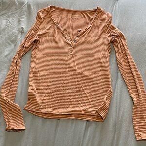 American Eagle Striped Henley Long Sleeve, Soft & Sexy